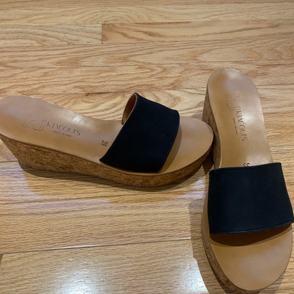 K. Jacques Kirielle black wedge sandals sz 39 euc - Picture 2 of 5